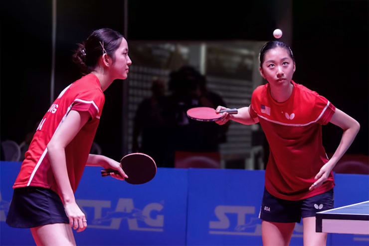 Doubles – Rachel Sung and Amy Wang (USA) Women's Doubles Finals at the 2023 ITTF Pan American Championships. Cuba. 2023